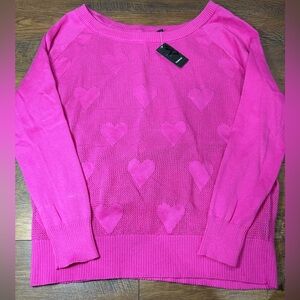 torrid Hot Pink Heart-Pattern Crewneck knit Sweater size 2